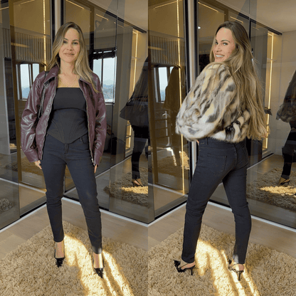 ForGlows Vaqueros Mujer Elásticos Forrados de Felpa con Medias Térmicas
