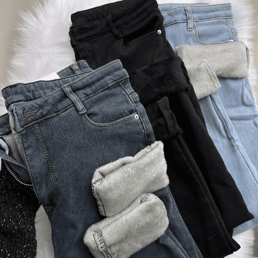 ForGlows Vaqueros Mujer Elásticos Forrados de Felpa con Medias Térmicas