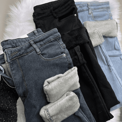 ForGlows Vaqueros Mujer Elásticos Forrados de Felpa con Medias Térmicas