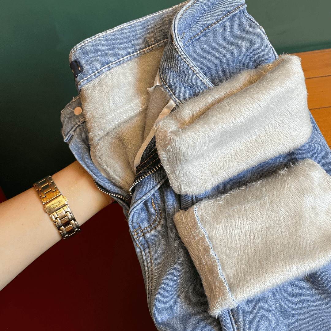 ForGlows Vaqueros Mujer Elásticos Forrados de Felpa con Medias Térmicas