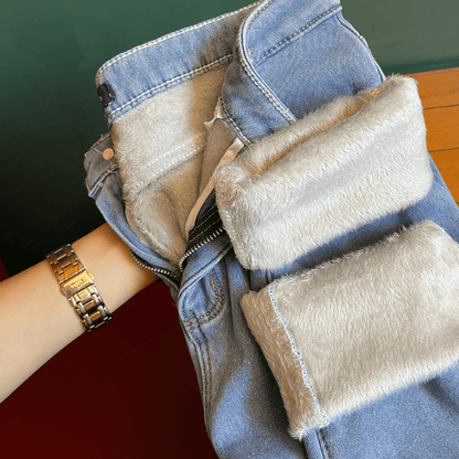 ForGlows Vaqueros Mujer Elásticos Forrados de Felpa con Medias Térmicas
