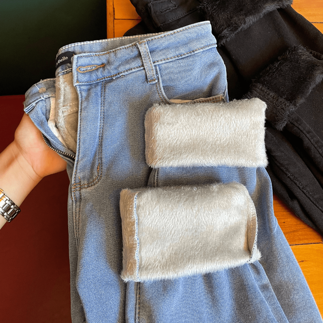 ForGlows Vaqueros Mujer Elásticos Forrados de Felpa con Medias Térmicas