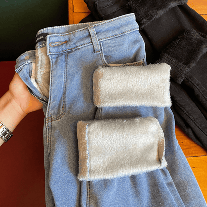 ForGlows Vaqueros Mujer Elásticos Forrados de Felpa con Medias Térmicas