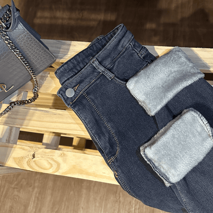 ForGlows Vaqueros Mujer Elásticos Forrados de Felpa con Medias Térmicas