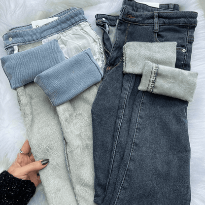 ForGlows Vaqueros Mujer Elásticos Forrados de Felpa con Medias Térmicas